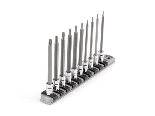1/4 Inch Drive Long Torx Bit Socket Set with Rail, 10-Piece (T6 - T30)
