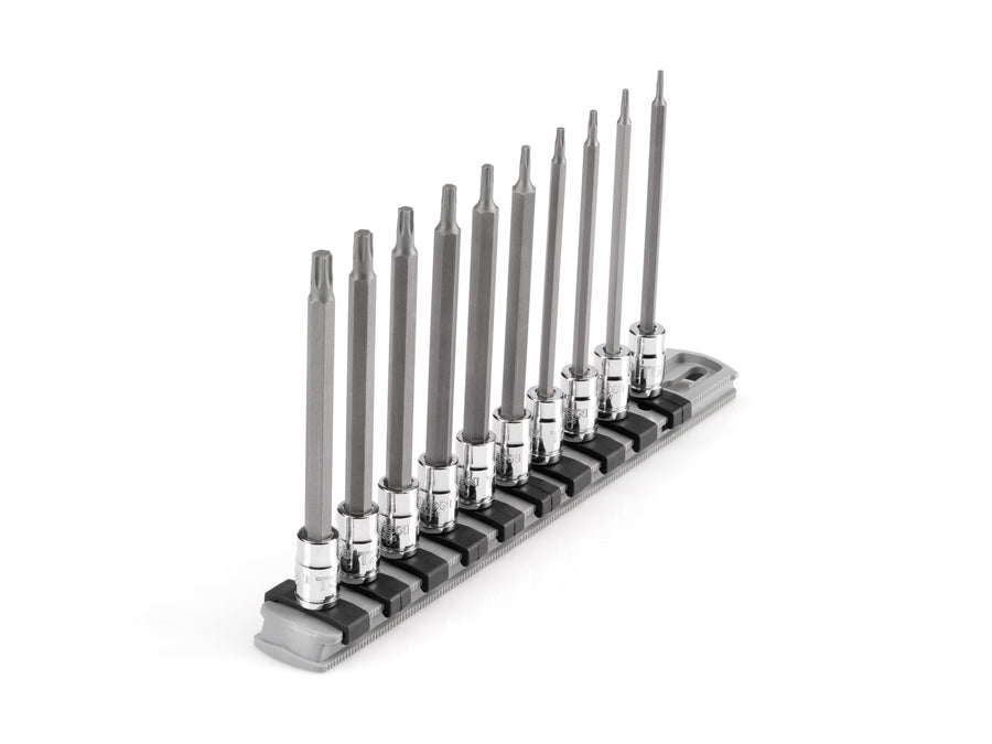 1/4 Inch Drive Long Torx Bit Socket Set with Rail, 10-Piece (T6 - T30)