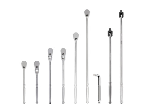 1/2 Inch Drive Non-Quick-Release Ratchet, L-Handle, and Breaker Bar Set (9-Piece)