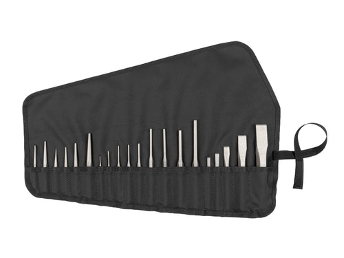 Punch and Chisel Set with Roll, 20-Piece (Center, Solid, Pin, Chisel)