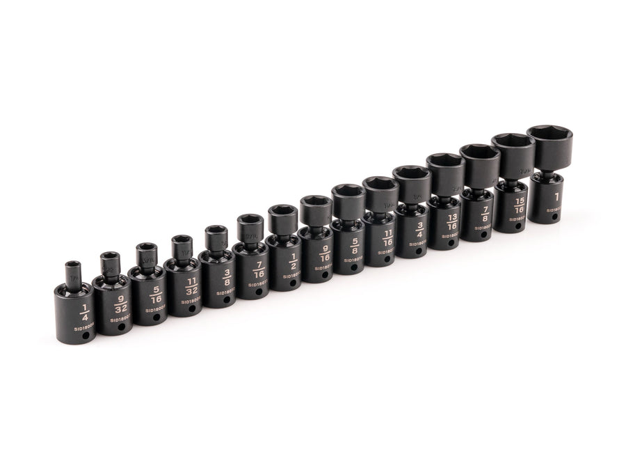 3/8 Inch Drive Shallow 6-Point Universal Joint Impact Socket Set, 15-Piece (1/4 - 1 in.)