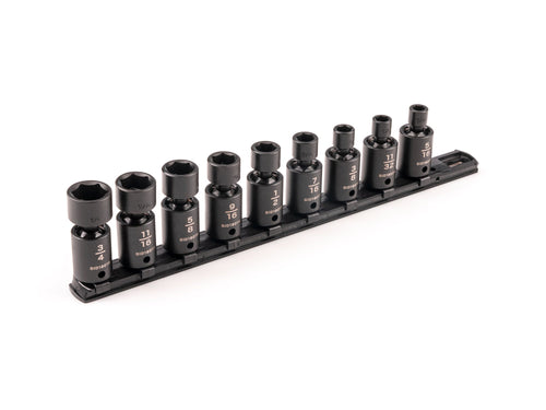 3/8 Inch Drive Shallow 6-Point Universal Joint Impact Socket Set with Rail, 9-Piece (5/16 - 3/4 in.)