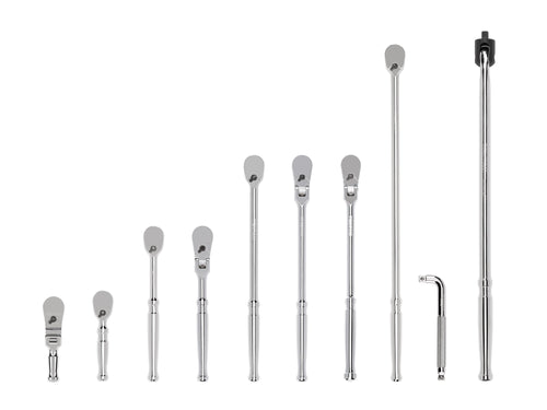 3/8 Inch Drive Non-Quick-Release Ratchet, L-Handle, and Breaker Bar Set (10-Piece)