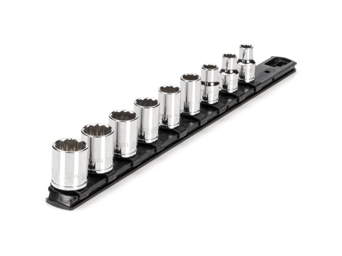3/8 Inch Drive Shallow 12-Point Socket Set with Rail, 9-Piece (5/16 - 3/4 in.)