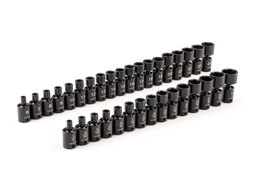 3/8 Inch Drive Shallow 6-Point Universal Joint Impact Socket Set, 34-Piece (1/4 - 1 in., 6 - 24 mm)