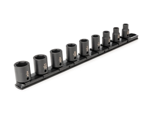 3/8 Inch Drive Shallow 6-Point Impact Socket Set with Rail, 9-Piece (5/16 - 3/4 in.)