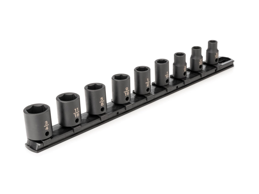 3/8 Inch Drive Shallow 6-Point Impact Socket Set with Rail, 9-Piece (5/16 - 3/4 in.)
