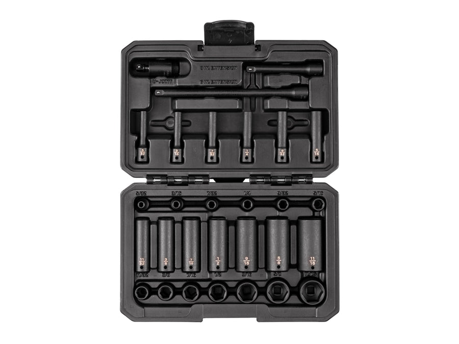1/4 Inch Drive Shallow 6-Point Impact Socket Set with Case, 29-Piece (5/32 - 11/16 in.)