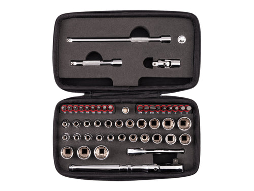 1/4 Inch Drive 12-Point Small Engine Shallow Socket, Bit and Flex Head Quick-Release Ratchet Set with Case (50-Piece)