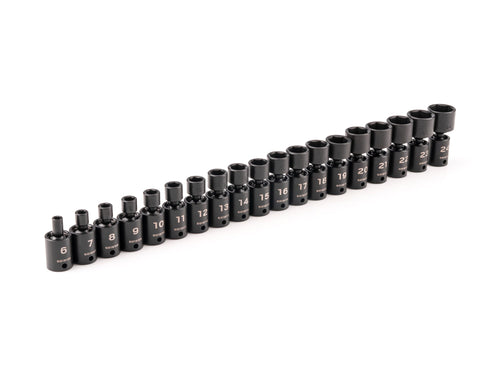 3/8 Inch Drive Shallow 6-Point Universal Joint Impact Socket Set, 19-Piece (6 - 24 mm)
