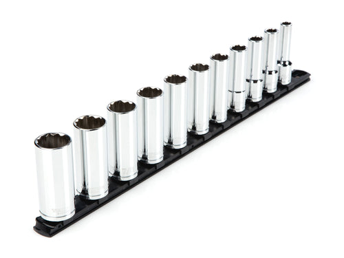 1/2 Inch Drive Deep 12-Point Socket Set with Rail, 11-Piece (3/8 - 1 in.)