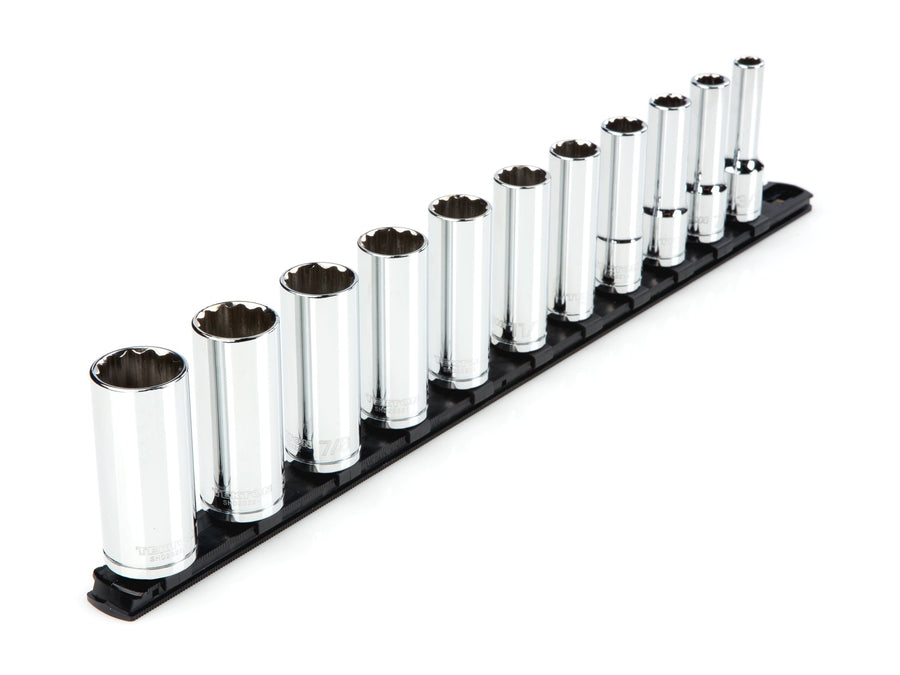 1/2 Inch Drive Deep 12-Point Socket Set with Rail, 11-Piece (3/8 - 1 in.)