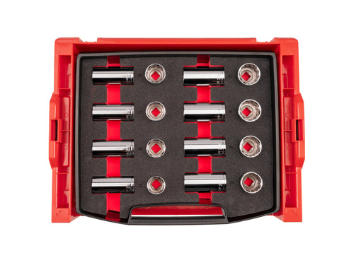 1/2 Inch Drive Shallow and Deep 12-Point Socket Set with Open Top Drawer and Rack, 16-Piece (25 - 32 mm)