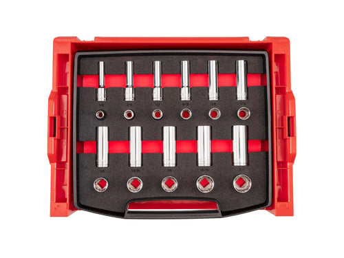 1/2 Inch Drive Shallow and Deep 12-Point Socket Set with Open Top Drawer and Rack, 22-Piece (3/8 - 1 in.)