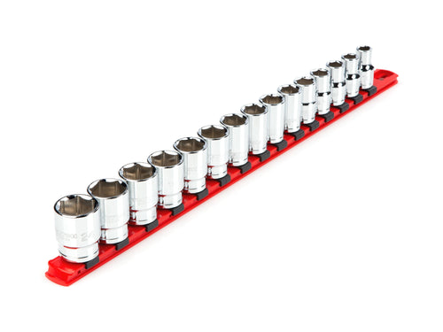 1/2 Inch Drive Shallow 6-Point Socket Set with Rail, 15-Piece (10 - 24 mm)