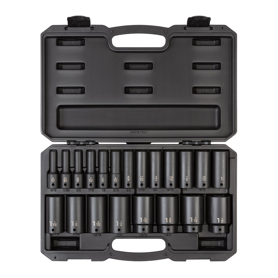 1/2 Inch Drive Deep 6-Point Impact Socket Set with Case, 21-Piece (5/16 - 1-1/2 in.)