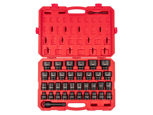 3/4 Inch Drive Shallow 6-Point Impact Socket Set with Case, 36-Piece (13 - 50 mm)