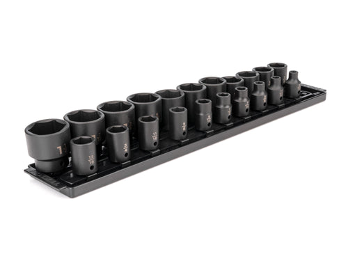 1/2 Inch Drive Shallow 6-Point Impact Socket Set with Rails and Tray, 21-Piece (5/16 - 1-1/2 in.)