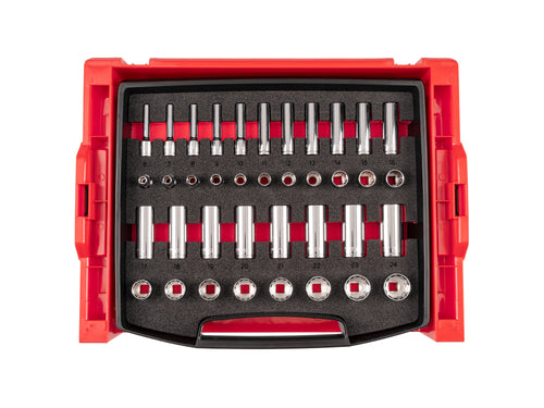 3/8 Inch Drive Shallow and Deep 12-Point Socket Set with Open Top Drawer and Rack, 38-Piece (6 - 24 mm)