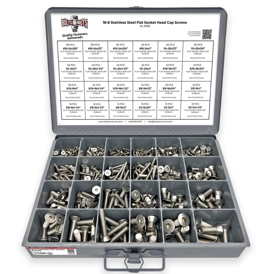 18-8 Stainless Steel Flat Socket Head Cap Screws Coarse Thread - 905 pcs