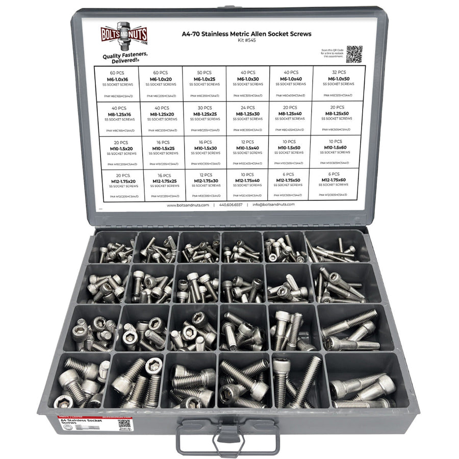 Metric A4 Stainless Steel Allen Socket Head Cap Screws Bolts Assortment - 611 PCS
