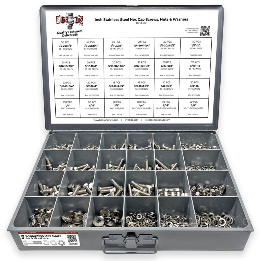 Inch Stainless Steel Hex Cap Screws, Nuts & Washers - 1147 PCS