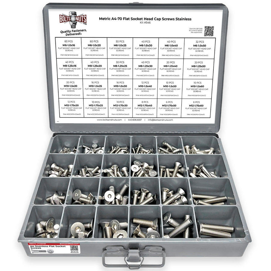 Metric A4-70 Stainless Steel Flat Socket Screws - 609 PCS