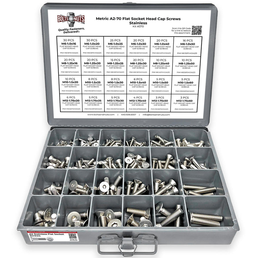 Metric A2-70 Stainless Steel Flat Socket Screws - 305 PCS