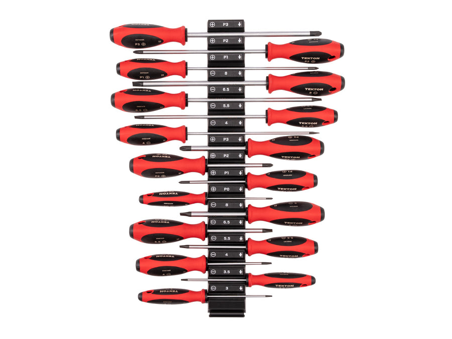 Phillips and Slotted Screwdriver Set with Modular Organizers - 4, 8 Inch Shanks, 17-Piece (#0 - #3, 3 - 8 mm)