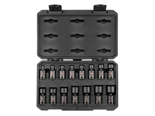 3/8 Inch Drive Shallow 6-Point Universal Joint Impact Socket Set with Case, 15-Piece (1/4 - 1 in.)