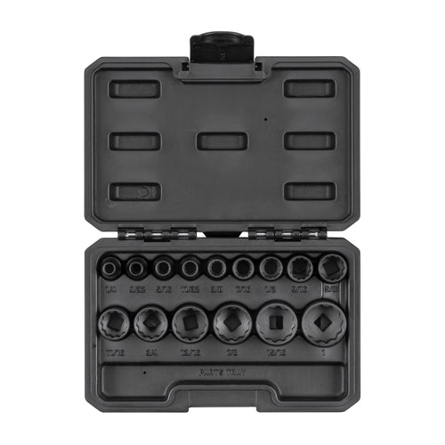 3/8 Inch Drive Shallow 12-Point Impact Socket Set with Case, 15-Piece (1/4 - 1 in.)