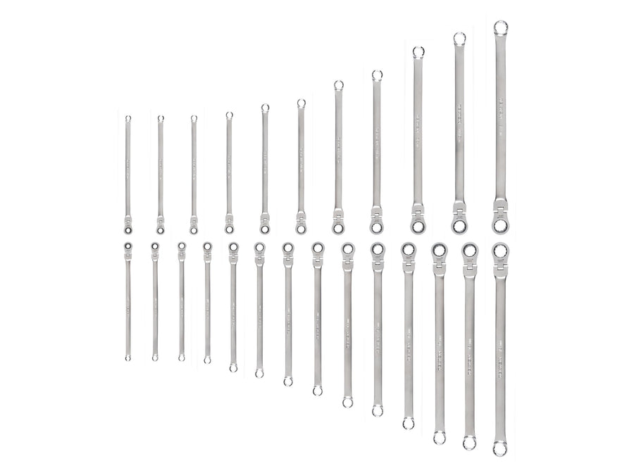 Long Fixed/Flex Head 12-Point Ratcheting Box End Wrench Set, 25-Piece (1/4-3/4 in., 6-19 mm)