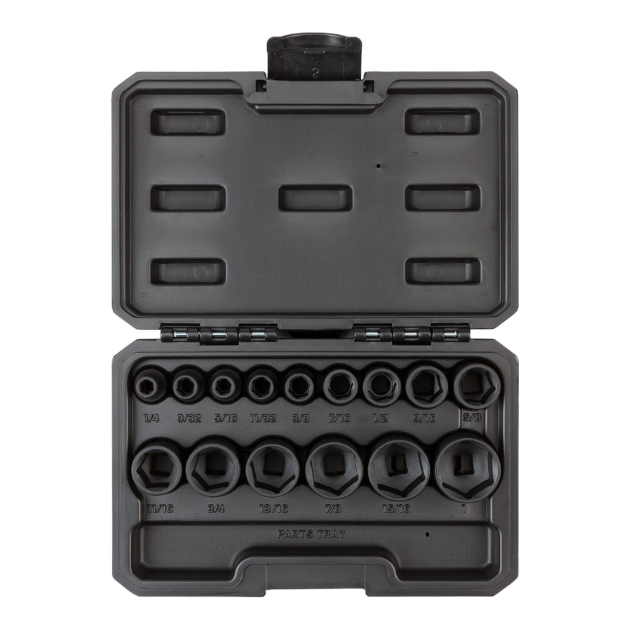3/8 Inch Drive Shallow 6-Point Impact Socket Set with Case, 15-Piece (1/4 - 1 in.)