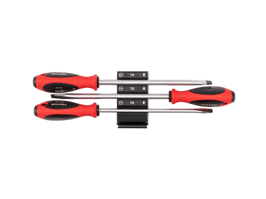 Slotted Screwdriver Set with Modular Organizers - 8 Inch Shanks, 3-Piece (10 - 14 mm)