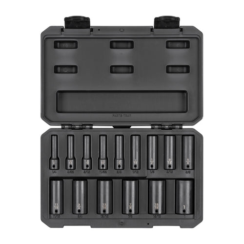 3/8 Inch Drive Deep 12-Point Impact Socket Set with Case, 15-Piece (1/4 - 1 in.)