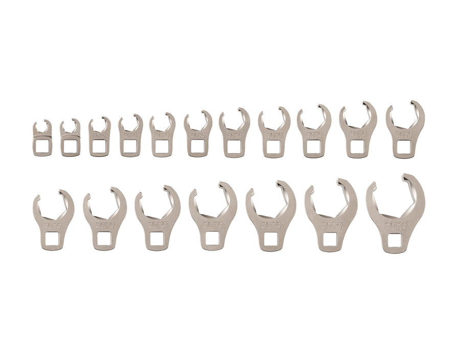 3/8 Inch Drive 6-Point Flare Nut Crowfoot Wrench Set, 18-Piece (8 - 27 mm)