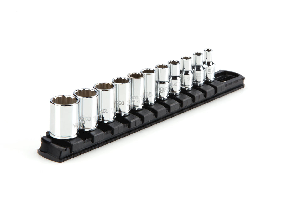 1/4 Inch Drive Shallow 12-Point Socket Set with Rail, 11-Piece (5/32 - 9/16 in.)