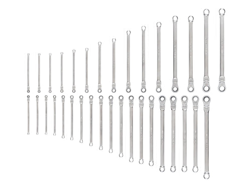 Long Fixed/Flex Head 12-Point Ratcheting Box End Wrench Set, 34-Piece (1/4-1 in., 6-24 mm)