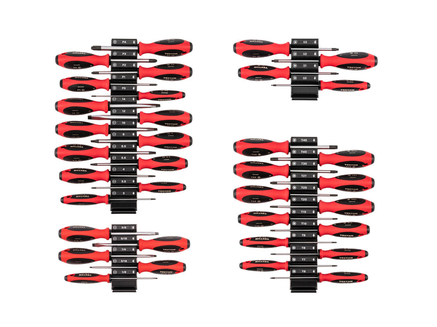Phillips, Slotted, Torx, Square Screwdriver Set with Modular Organizers - 4 Inch Shanks (35-Piece)