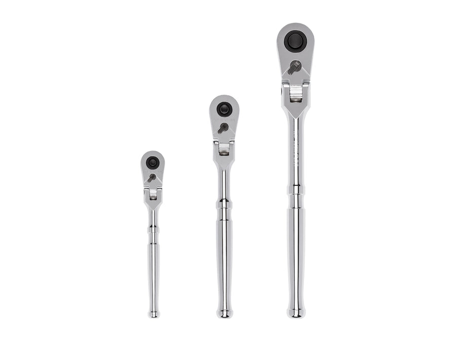 1/4, 3/8, 1/2 Inch Drive Flex Head Quick-Release Ratchet Set, 3-Piece (6, 8, 10-1/2 in.)