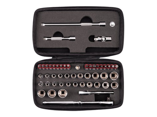 1/4 Inch Drive 12-Point Small Engine Shallow Socket, Bit, and Quick Release Ratchet Set with Case (50-Piece)