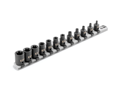 3/8 Inch Drive Shallow External Star Impact Socket Set with Rail, 12-Piece (E4-E20)
