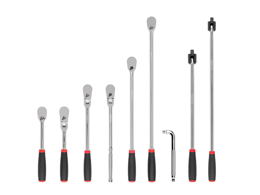 1/2 Inch Drive Non-Quick-Release Comfort Grip Ratchet, L-Handle, and Breaker Bar Set (9-Piece)