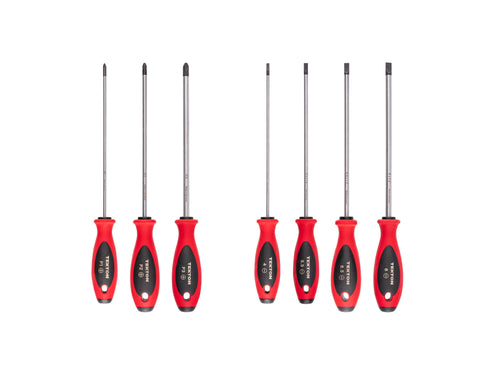 Phillips and Slotted Screwdriver Set - 8 Inch Shanks, 7-Piece (#1 - #3, 4 - 8 mm)