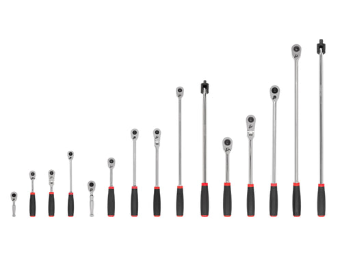 1/4, 3/8, 1/2 Inch Drive Quick-Release Comfort Grip Ratchet and Breaker Bar Set (15-Piece)