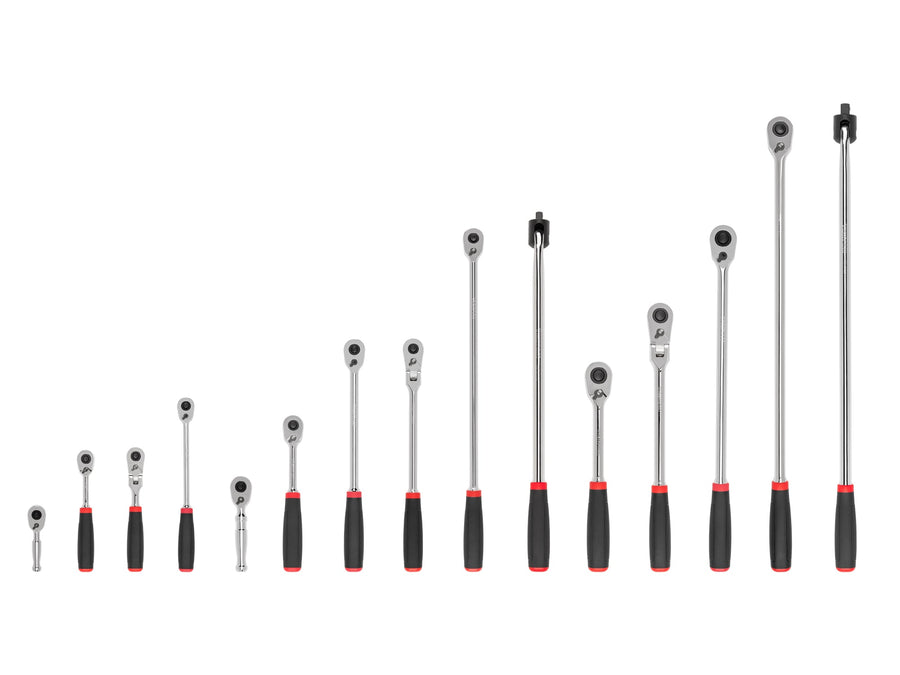 1/4, 3/8, 1/2 Inch Drive Quick-Release Comfort Grip Ratchet and Breaker Bar Set (15-Piece)