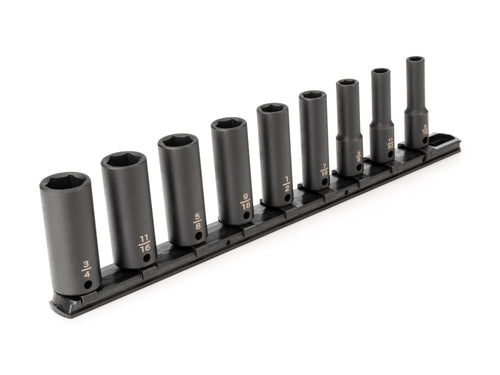 3/8 Inch Drive Deep 6-Point Impact Socket Set with Rail, 9-Piece (5/16 - 3/4 in.)