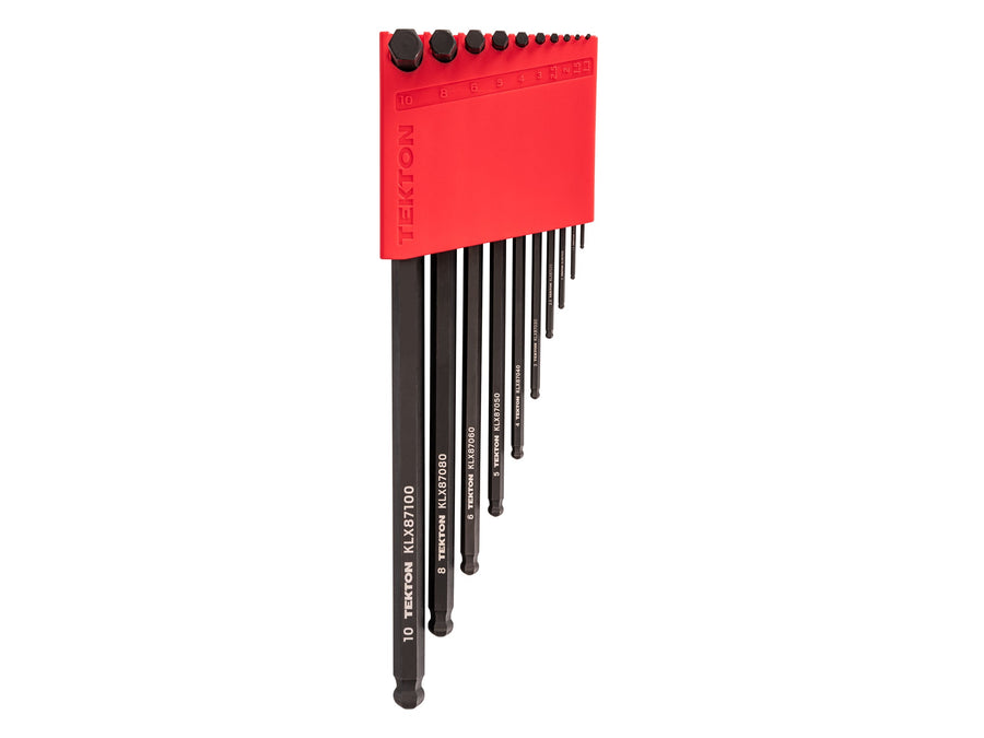 Short Arm Ball End Hex L-Key Set with Holder, 10-Piece (1.3 - 10 mm, Common Sizes)