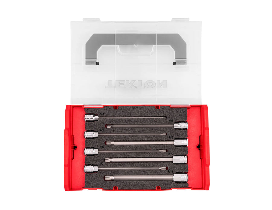 3/8 Inch Drive Long Triple Square Bit Socket Set with Mini Stacking Tool Box, 8-Piece (M4 - M12)
