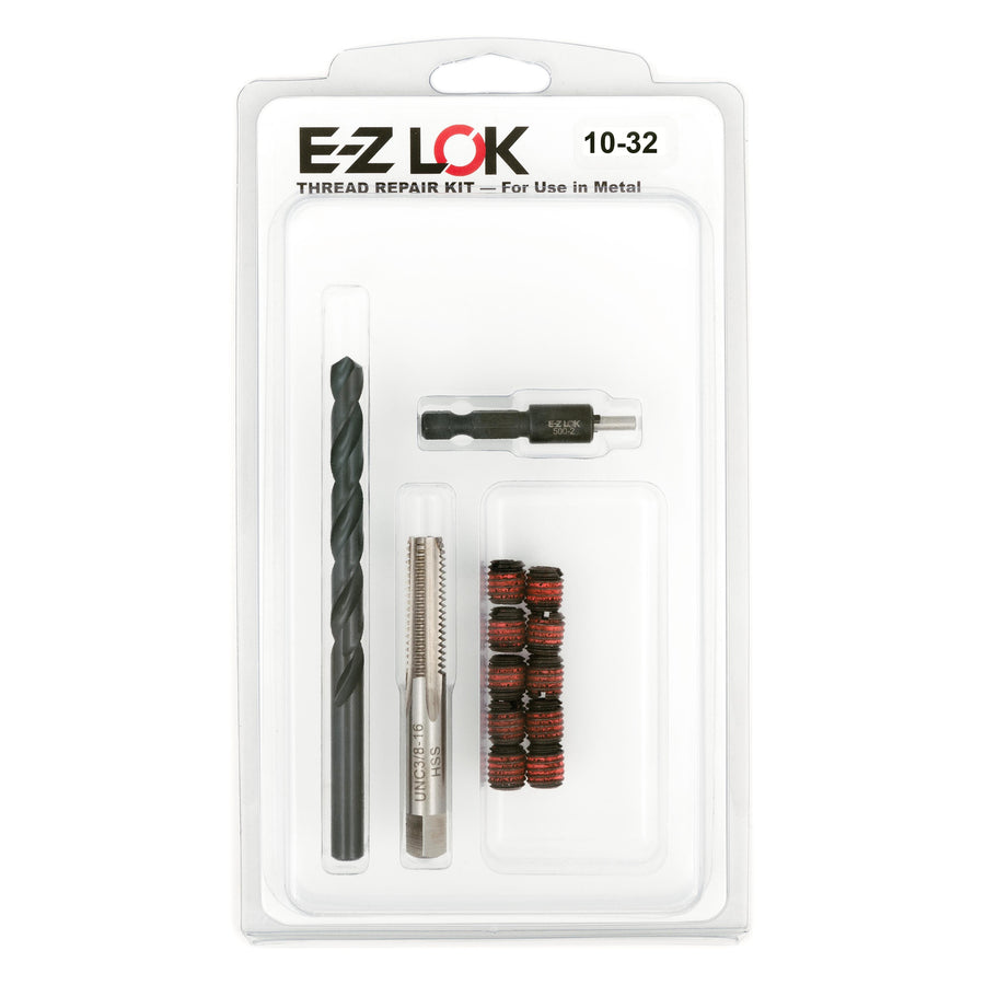 #10-32 x 3/8"-16 Carbon Steel Solid Wall Threaded Insert W/Red Loctite Standard Repair Kit with Inserts, Drill Bit, Tap, and Install Tool